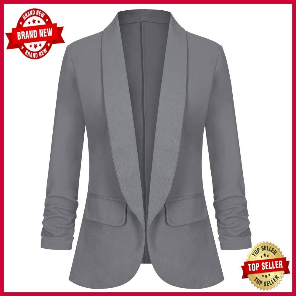 Lightweight 3/4 Sleeve Open Front Blazer Shawl Lapel Office Casual